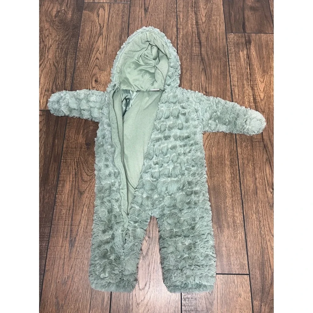 Koalababy 9-12M Sage Green Faux Fur Dinosaur Hooded Pram Suit Bodysuit